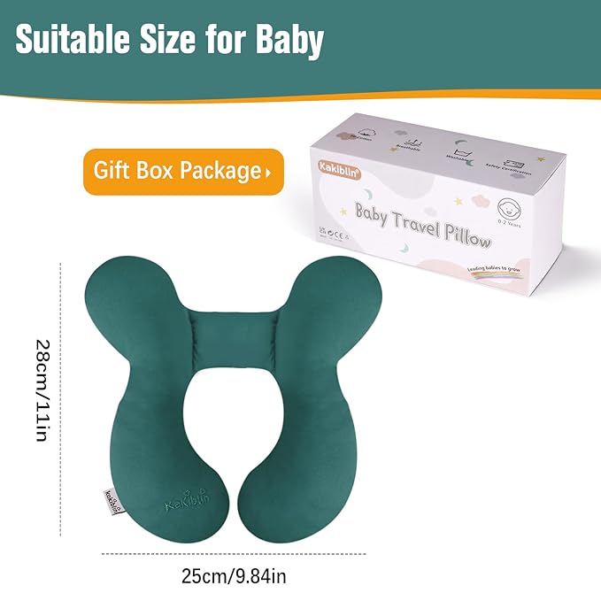 KAKIBLIN Baby Travel Pillow, Upgraded Baby Support Pillow for Head and Neck, Head Neck Pillow for Car Seat,Pushchair,Travel, Dark Green