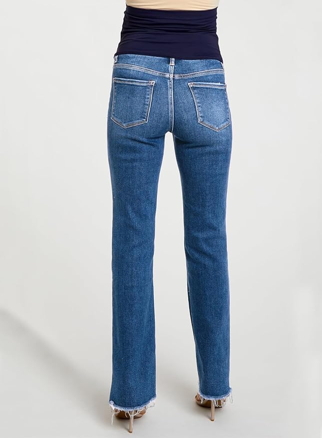 BLENCOT Maternity Jeans for Women Over Belly Pregnancy Pants Comfy Pregnant Jeans Flare Denim Jeans with Pockets