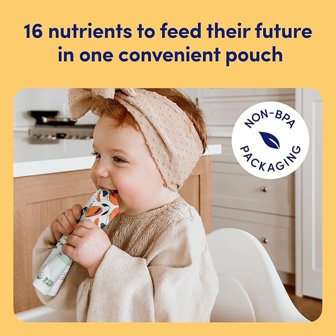 Cerebelly Organic Baby Food Pouches, Carrot Pumpkin Purees, 16 Nutrients, No Added Sugar, Fiber & Non-GMO, 4oz, 12 Pack