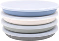 WeeSprout Bamboo Plates with Silicone Lids, Set of 4, Kid-Sized Dinnerware, Cereal, Leftovers & Snacks, Dishwasher Safe Melamine Dishware (Blue, Green, Gray, & Beige)