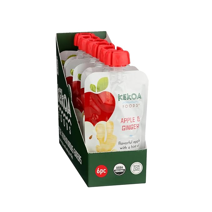 Kekoa Foods Apple & Ginger Baby Food Purée | 100% USDA Certified-Organic, No Sugar Added | Organic, Non-GMO, Gluten-Free, Vegan | Mild Ginger for Flavor Development | 3.5 oz Squeeze Pouch