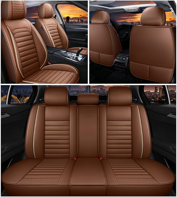 Leather Car Seat Covers for Toyota Corolla 2006-2024,Car Seat Covers Full Set,Seat Covers with Safety,Waterproof Seat Cover Compatible Airbag(5pcs Coffee Standard)