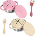 2 Pack Stainless Steel Toddler Snack Cups,Snack Containers For Kids,Baby Food Catcher Spill Proof,Bpa-Free,Food Grade Silicone,Spoon Is Included