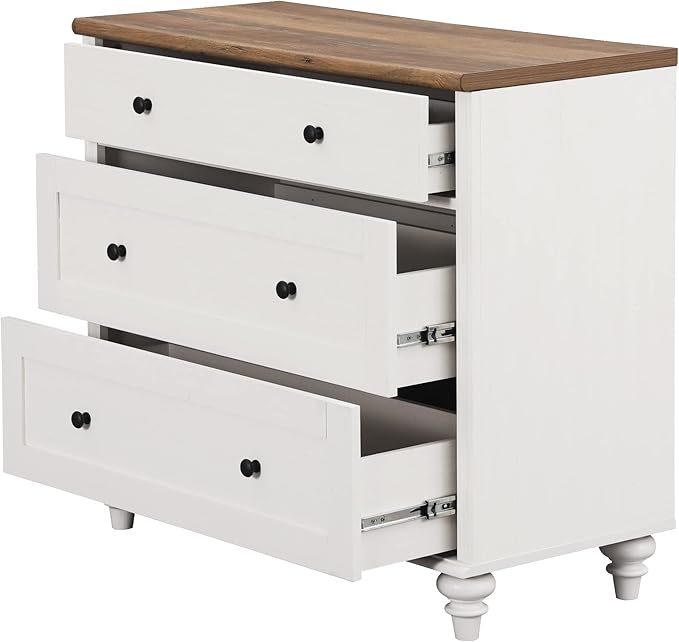 WAMPAT Dresser for Bedroom with 5 Drawers and 2 Storage Cabinet, Nightstands with Charging Station for Living Room, Mid Century Modern Kids Dressers with Wide Chest of Drawers for Nursery, White/Oak