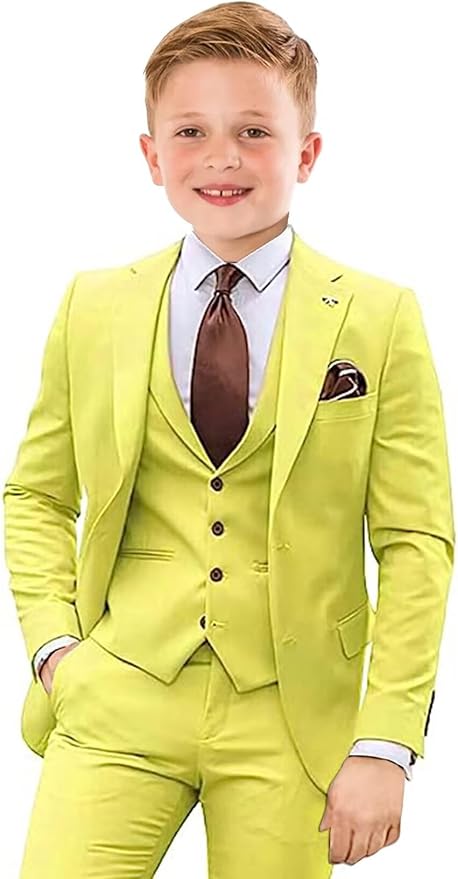 Boys Suit 4 Piece Slim Fit Kids Tuxedo Suit Formal Wedding Outfit Blazer Vest Pants Set with Tie