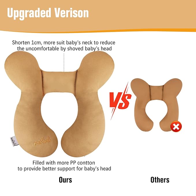 KAKIBLIN Baby Travel Pillow, Infant Head and Neck Support Pillow for Car Seat, Pushchair, for 0-1 Years Old Baby (Brown)
