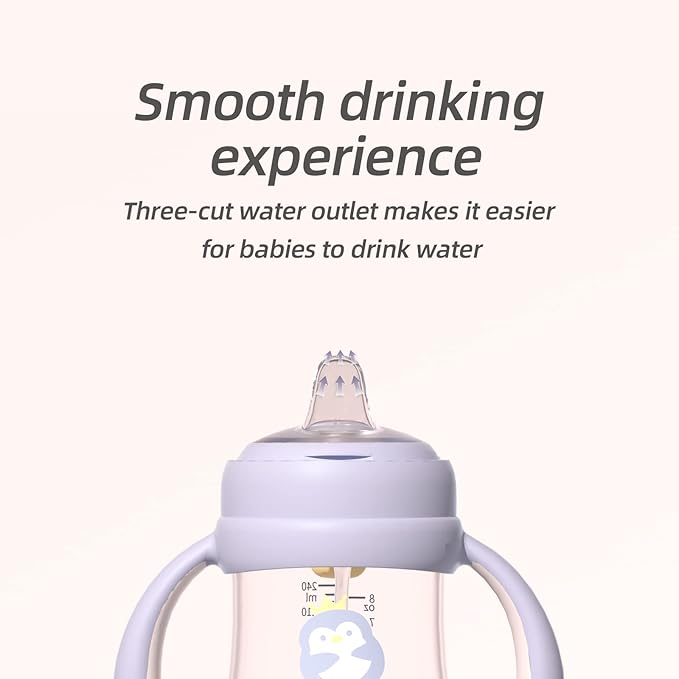 Piifur Tritan Sippy Cup with Storage Lid for 6-18 Months Leak Proof, Weighted Straw Learner Cup with Handle for Baby 8 Ounce (Blue)