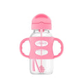 Dr. Brown's Milestones Wide-Neck Sippy Straw Bottle with 100% Silicone Handles and Weighted Straw, 9 oz/270 mL, Pink, 6m+