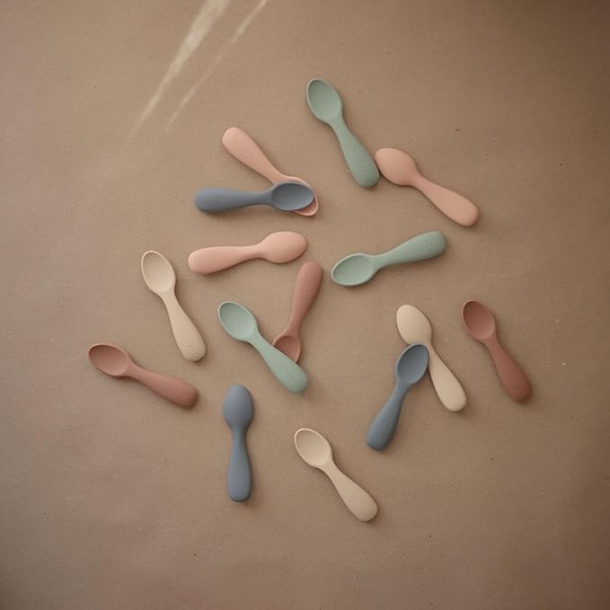 mushie Silicone Toddler Starter Spoons | 2 Pack (Tradewinds/Shifting Sand)