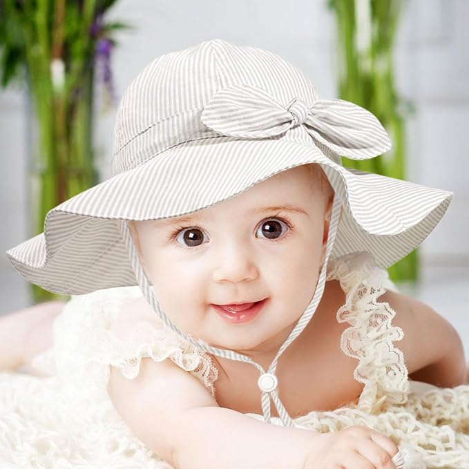 Baby Girl Sun Hat Summer Foldable Beach Hats with UPF50+ Sun Protection Wide Brim Toddler Bucket Hat Cap