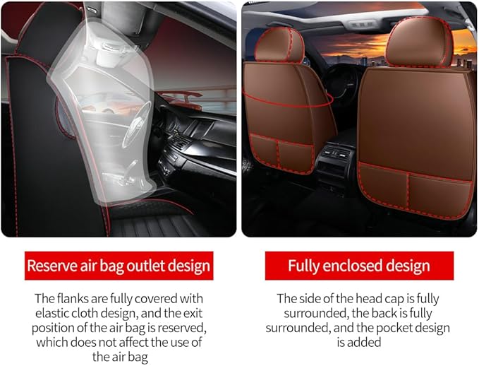 Leather Car Seat Covers for Toyota Corolla 2006-2024,Car Seat Covers Full Set,Seat Covers with Safety,Waterproof Seat Cover Compatible Airbag(5pcs Coffee Luxury)