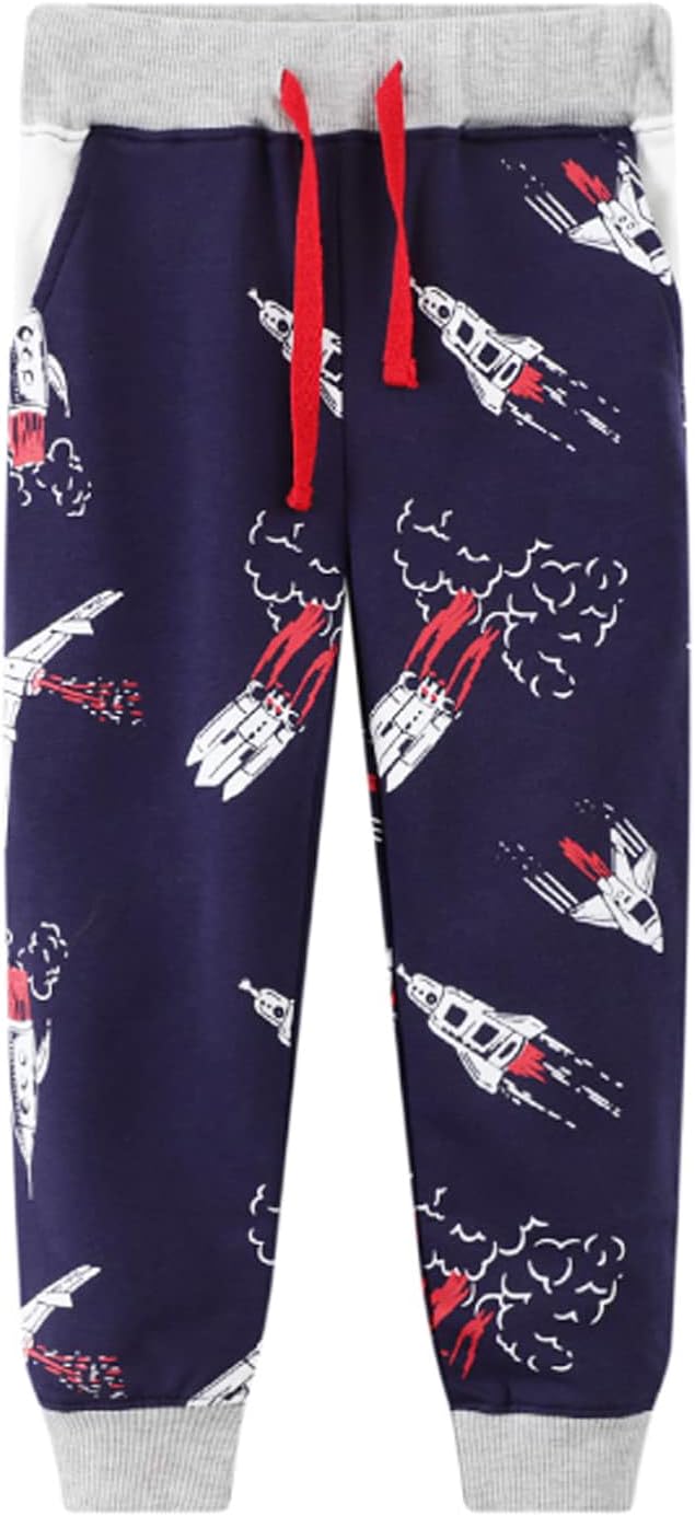 LOKTARC 2 Pack Boys Drawstring Sweatpants Cute Pattern Cotton Sport Jogger Pants