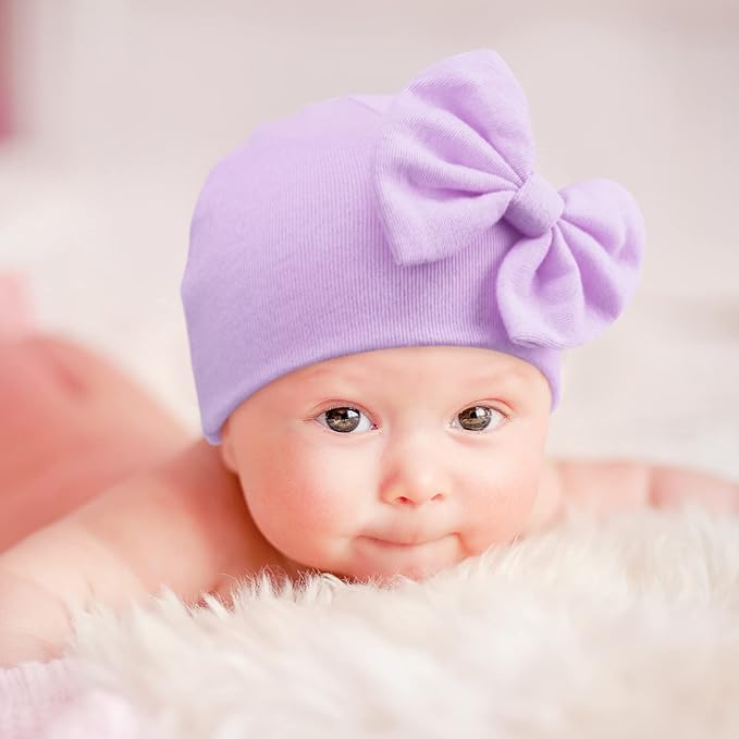 BQUBO Newborn Baby Girls Hats Mittens Set Hospital Hat Beanie Infant Bow Hats Baby Cotton Gloves for 0-6 Months