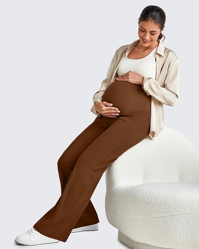 G4Free Maternity Dress Yoga Pants with Pockets Over The Belly Stretchy Work Slack Pregnancy Wide Leg Lounge Trousers