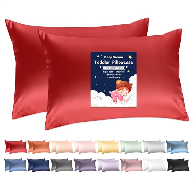 Deep Dream Toddler Pillowcases for 13x18 Pillow 2 Pack, 100% Cotton Travel Pillow Case Cover, 600 Thread Count Cotton Pillow Covers, Soft & Breathable Small Pillow Cases Envelope Closure, Dark Red