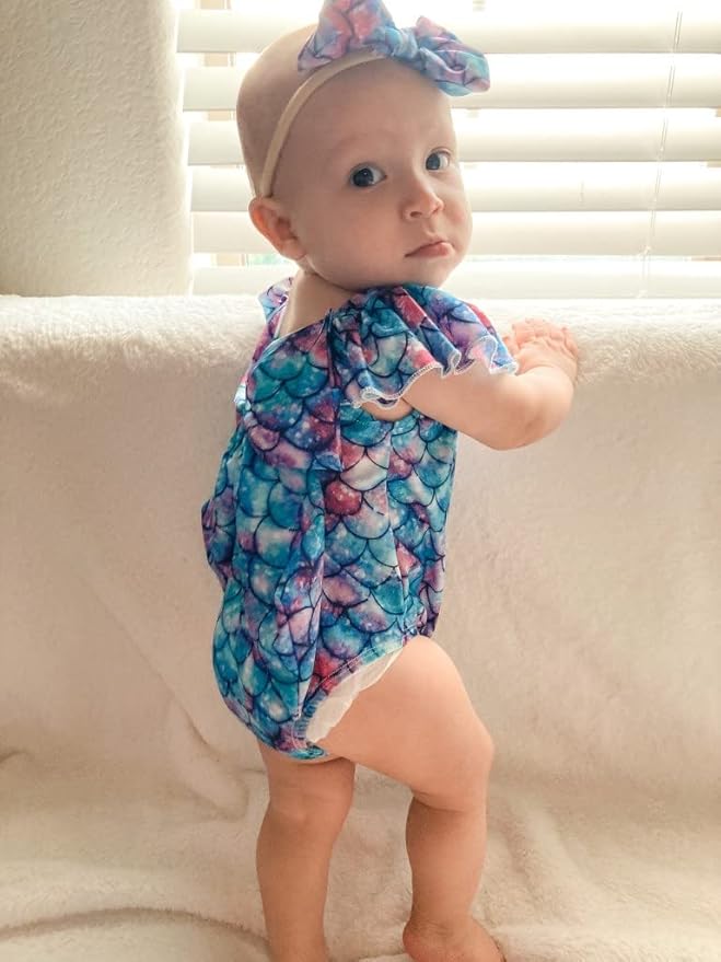 Toddler Girl Baby Ruffles Mermaid Fish Scale Swimsuit One Piece Swimwear Bathing Sunsuit