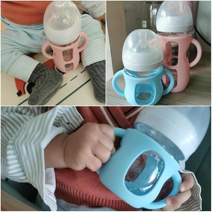 4 Pack Silicone Sleeves for Avent Natural Glass Baby Bottles, Silicone and Easy-Grip Handles for Drop Protection, Compatible with Philips Avent 4 OZ Glass Bottle (Milk White)