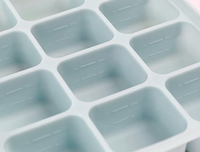 Baby Food Storage Silicone Cubes with Clip-On Lid Freezer Tray Baby Food Soups Purees Ice Safe Design Made in Korea(12cubes 1.5oz, Ocean Blue Set of 2)