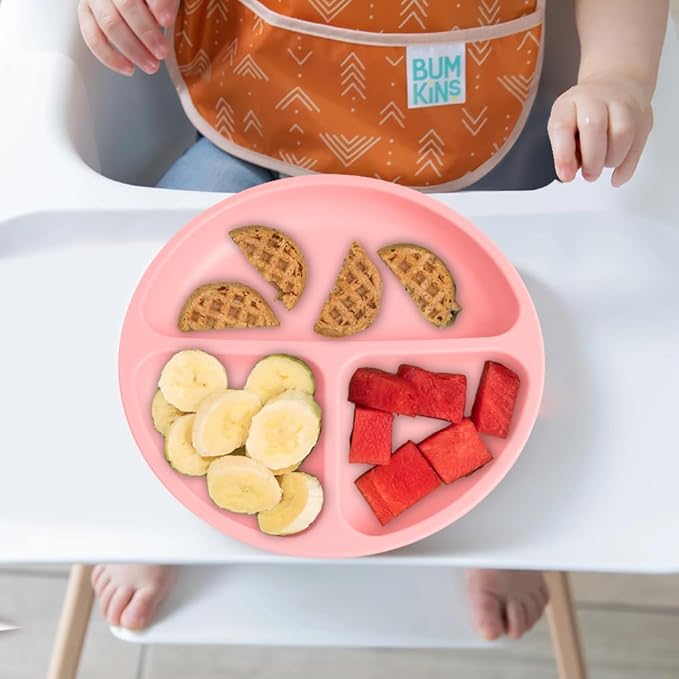 Vicloon Toddler Dishware Plate, 2 Pcs Silicone Plate with Divided Compartments, Suction Plates for Babies & Toddlers, BPA Free, Microwave & Dishwasher Safe, Includes Lids
