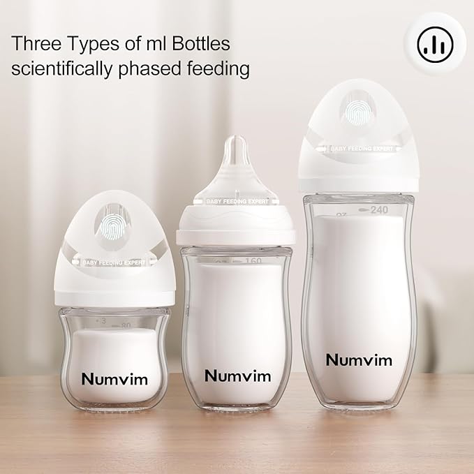 Natural Glass Baby Bottle for Breastfeeding Babies, Baby Essentials, Gentle Medium Flow, Wide Neck Bottle with Anti Colic Nipple for 3 Months Babies, Includes M Nipples (8Oz, 2 Packs)