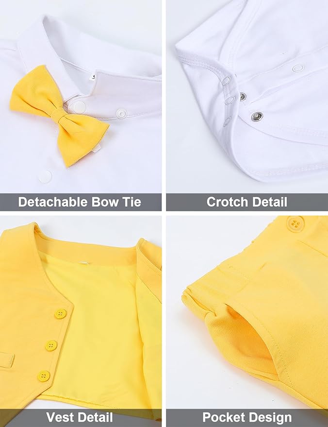A&J DESIGN Baby Boy Suits Clothes Infant Toddler Formal Gentleman Outfits, Dress Shirt + Vest + Bow Tie + Pants Wedding Set