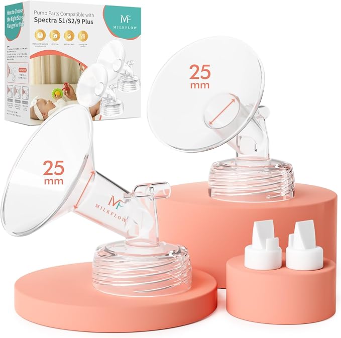 BPA-Free Breast Pump Replacement Parts: 2 Piece 25MM Flange & Valve Kit Compatible with Spectra S1/S2/9 Plus (Not Original Spectra Accessories)