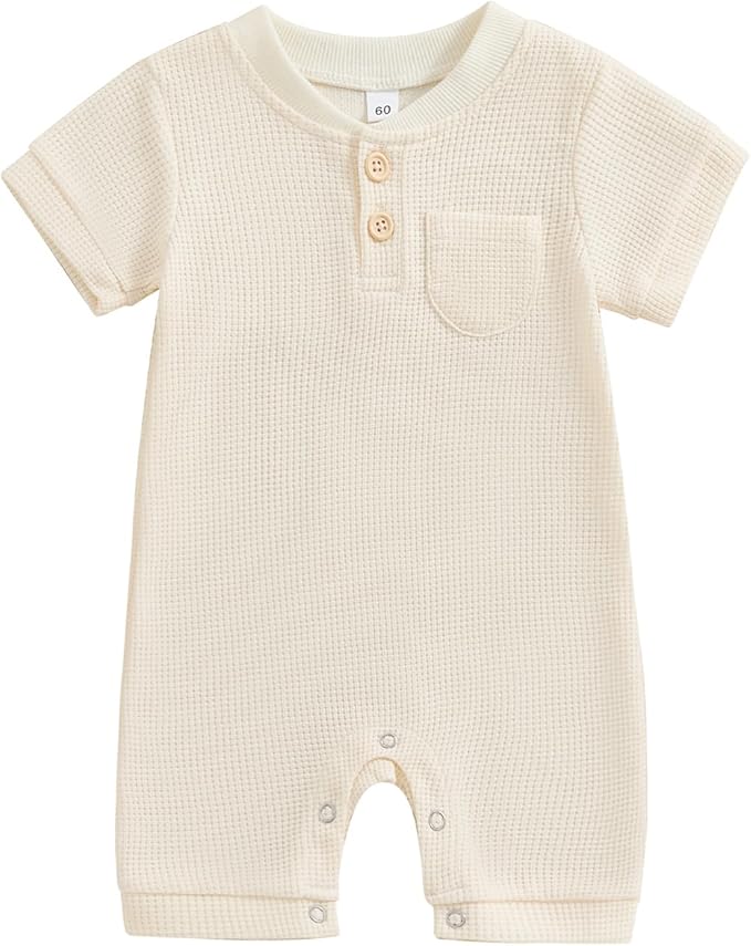 Kuriozud Newborn Infant Unisex Baby Boy Girl Clothes Button Romper Jumpsuit Basic One Piece Outfits