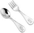 Sterling Silver Baby Spoon Fork Set Teddy Bear Design Personalized Engravable | Complete with Gift Box | Keepsake Gift for Baby | Made in Italy