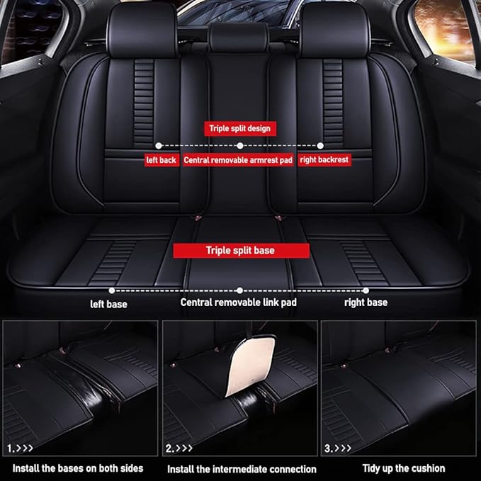 Waterproof 5 Car Seat Covers for Suzuki 1999-2025 95% Models, Premium Leather Automotive Front and Back Seat Protectors Compatible with Airbag Black & Black Line