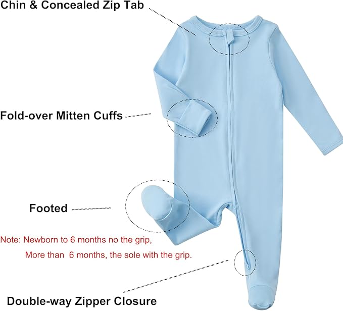 Aablexema Baby Footed Pajamas with Mitten Cuffs Zipper 4-Pack Infant Newborn Cotton Long Sleeve Outfit