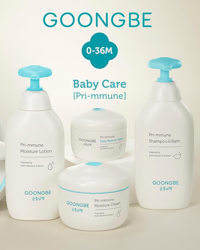GOONGBE Pri-mmune Moisture Cream - Korean Baby Body Cream with Shea Butter - Hypoallergenic Gentle Daily Moisturizer for Dry Skin - Fast Absorbing, Naturally Derived Non-Sticky Cream, 6.1oz. 2 Pack