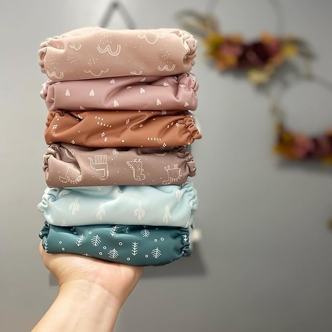 Mama Koala 3.0 Cloth Diapers for Babies with AWJ Lining, 6 Pack with 12 5-Layer Bboo(No Microfiber) Cloth Diaper Inserts - Reusable and Washable Pocket Diapers(12-My Warm Heart)