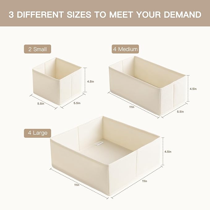 Criusia Drawer Organizer Clothes, 10 Pack Dresser Organizer for Baby Clothes, Underwear, Sock- Foldable Closet Organization and Storage Dividers Bins for Nursery, Bedroom (Beige)
