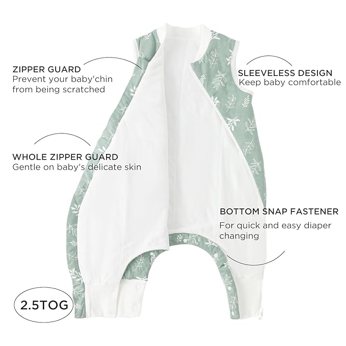 Duomiaomiao 2.5 TOG Toddler Sleep Sack 6-12 Months 100% Cotton Winter Side Open Zipper Baby Sleep Sack with Feet, Warm Toddler Wearable Blanket