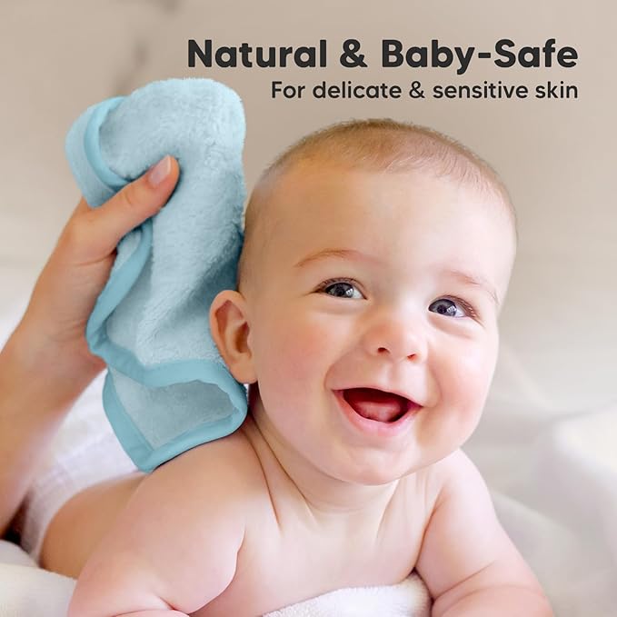 6-Pack Baby Washcloths - Soft Absorbent Viscose from Bamboo Wash Cloths for Babies, Kids, Toddlers, Infant, Newborn Bath Towels, Gentle on Sensitive Skin, 10x10 Reusable Face Towels (Bravo Blue)