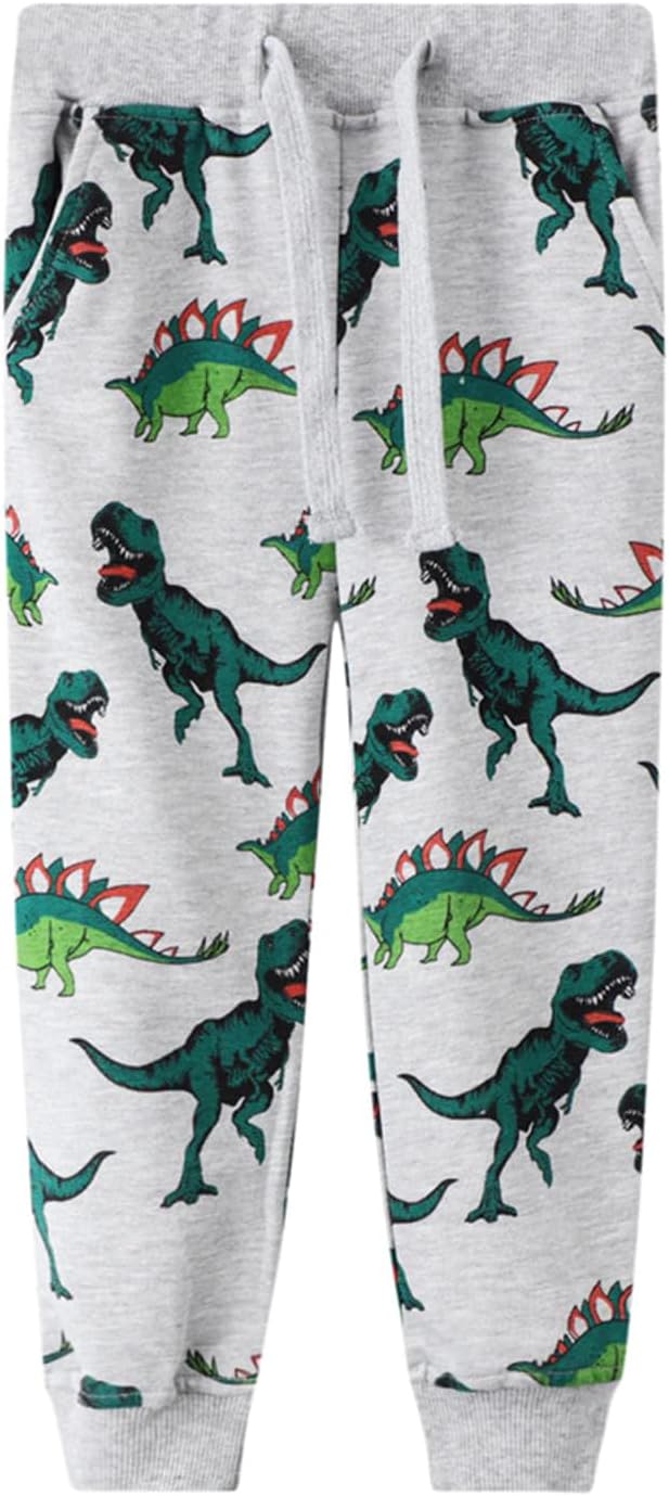 LOKTARC 2 Pack Boys Drawstring Sweatpants Cute Pattern Cotton Sport Jogger Pants