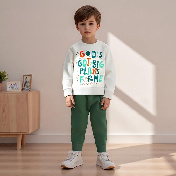 Nyapruwe Toddler Baby Boy Fall Outfit Funny Print Long Sleeve Sweatshirt Joggers Pants Set Kids Warm Winter Clothes