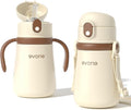Evorie Leak Proof Vacuum Insulated Water Bottle, 316L Stainless Steel Sippy Cup for Toddlers, 11 oz Straw Cup with Handle & Adjustable Strap, Keeps Drinks Warm or Cold (1 Pack, White)