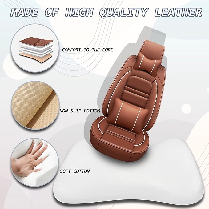 Car Seat Covers for JP Patriot 2009-2017 | 5-Seats Seat Covers, Waterproof Seat Protectors, Automotive Seat Covers (Full Set with Pillow,Coffee)