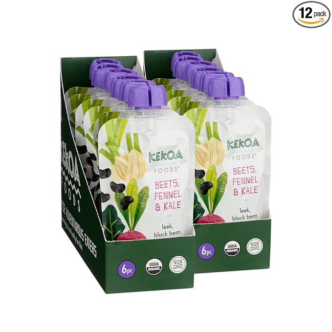 Kekoa Foods Beets, Fennel & Kale Baby Food Purée | 100% USDA Certified-Organic, No Sugar Added | Organic, Non-GMO, Gluten-Free, Vegan | Nutrient-Rich Blend with Leeks & Black Beans | 3.5 oz