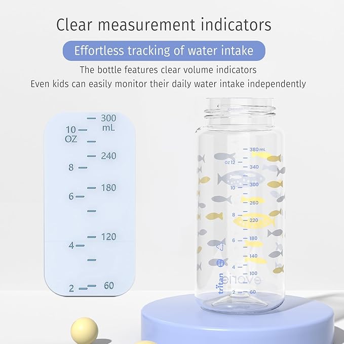 Evorie Tritan Kids Water Bottle for School with Straw, 13oz BPA Free Leak Proof Drinking Cup, Lightweight and Durable Drink Bottle (Ocean Blue)