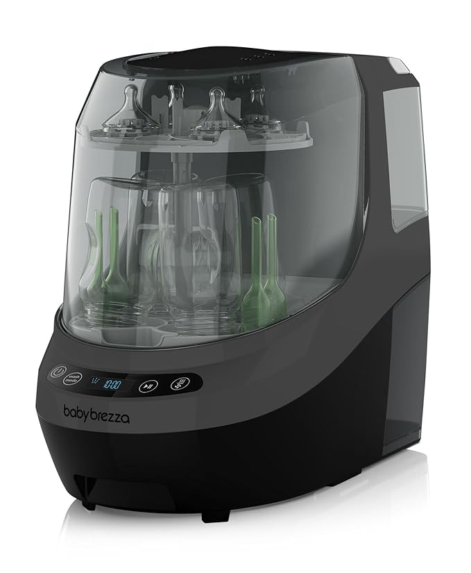 Baby Brezza Bottle Washer Pro - Baby Bottle Washer, Sterilizer + Dryer - All in One Machine Cleans Bottles, Pump Parts, & Sippy Cups - Replaces Hand Washing, Bottle Brushes and Drying Racks, Charcoal