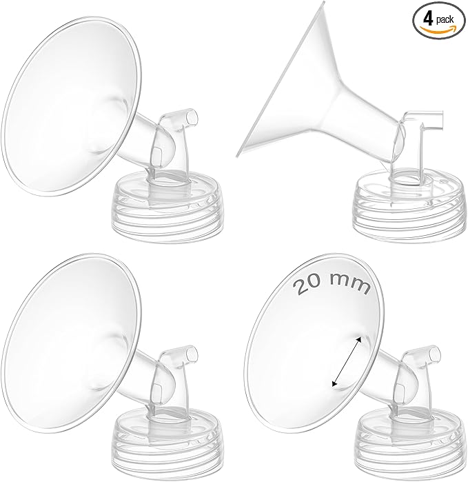 4PCS 20mm Breast Pump Flanges, Compatible with Spectra S1/S2/9Plus/Synergy Gold, Motif Luna, Wide-Mouth Bottle Fit, Breast Pump Accessories