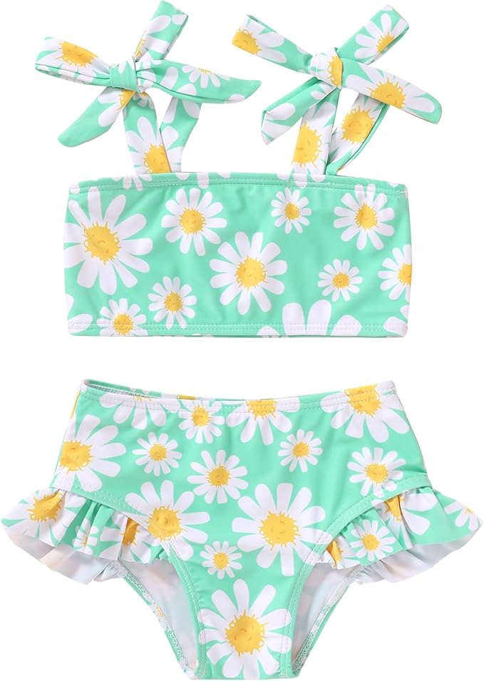 YOUNGER TREE Toddler Girls Two Pieces Swimsuit Color Block Stripe Swimwear Summer Beach Bathing Suit 18M-5T
