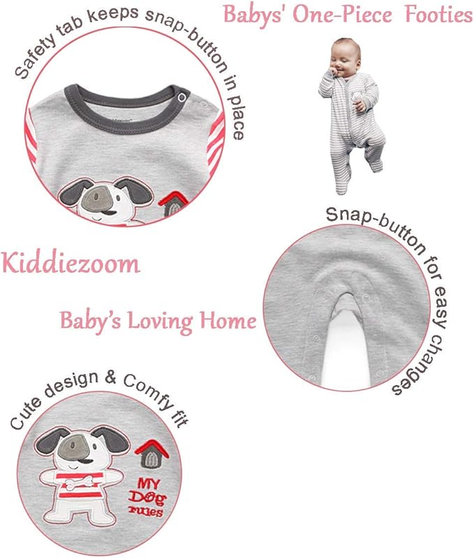 Kiddiezoom Baby and Toddler Boys'Snug Fit Footed One-Piece Romper Jumpsuit Cotton Cotton Footed Outfit