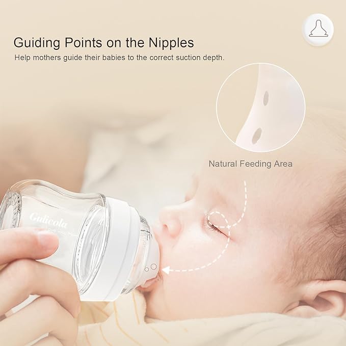 Gulicola Natural Small Glass Baby Bottle 3 oz, Very Slow Flow Nipple, 1 pk - Pink