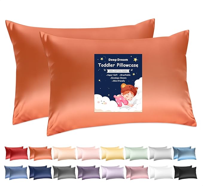 Deep Dream Toddler Pillowcases for 13x18 Pillow 2 Pack, 100% Cotton Travel Pillow Case Cover, 600 Thread Count Cotton Pillow Covers, Soft & Breathable Small Pillow Cases Envelope Closure, Orange