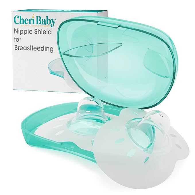 CheriBaby Nipple Shield, Contact Nipple Shield for Breastfeeding with Difficulty Sucking or Flat or Inverted Nipples, 1 Pair with Carrying Case, 100% Food Grade Silicone, BPA/BPS Free, 24mm