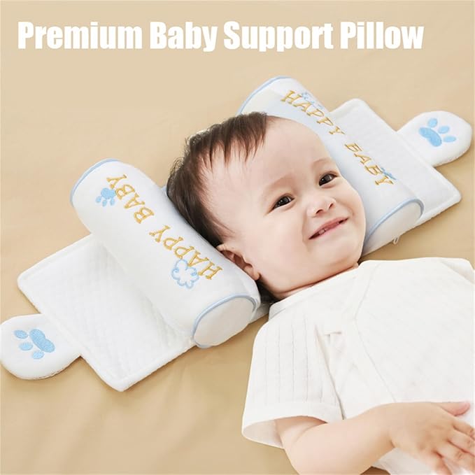 Kariney Baby Pillow, Compariston All-Season Breathable Pillow for Baby Development, Organic Cotton Adjustable Infant Head Cushion (Pink,Dragon)