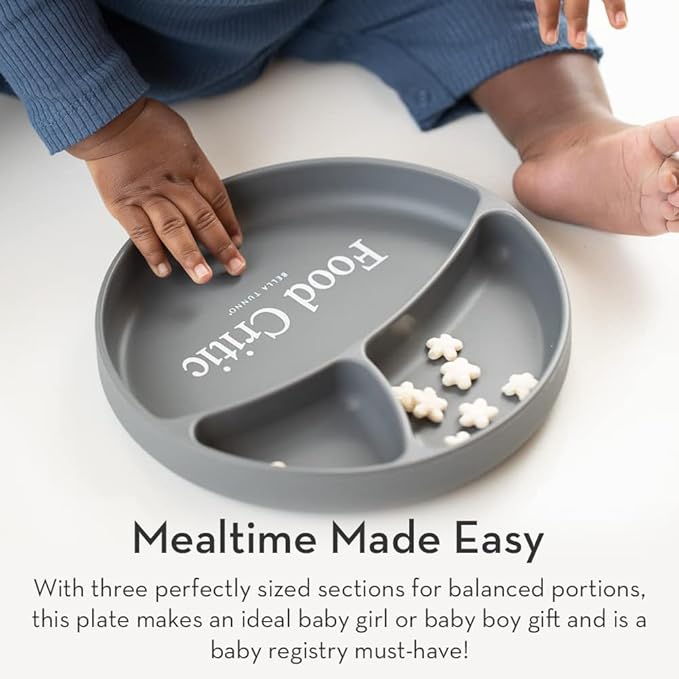 Bella Tunno Suction Plate for Babies & Toddlers, Self-Feeding Dish for Baby Led Weaning, Silicone Divided Plate, Sticks to Highchair Trays & Tables, Microwave & Dishwasher Safe, Meal Monster